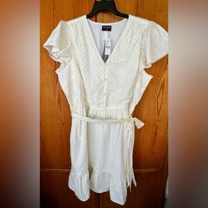 Lane Bryant White Dress with Yellow Swiss Dots